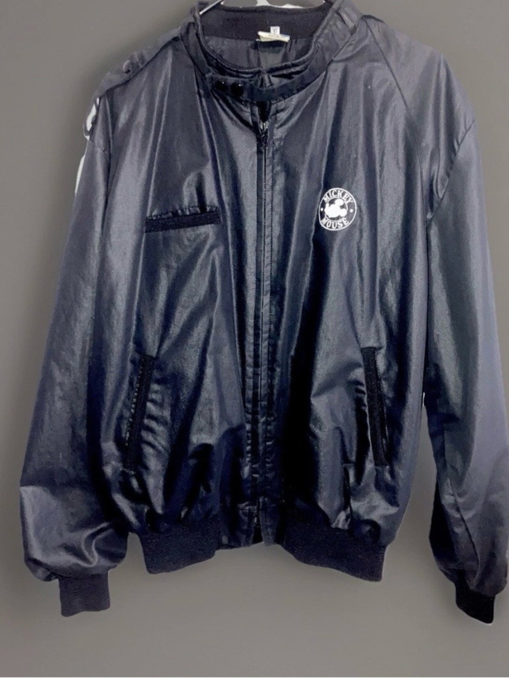 Vintage 1980s Disney Character Fashions Mickey Black Baseball Cafe Jacket Sz XL